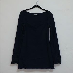 Black Square Neck Long Sleeve Reformation Dress